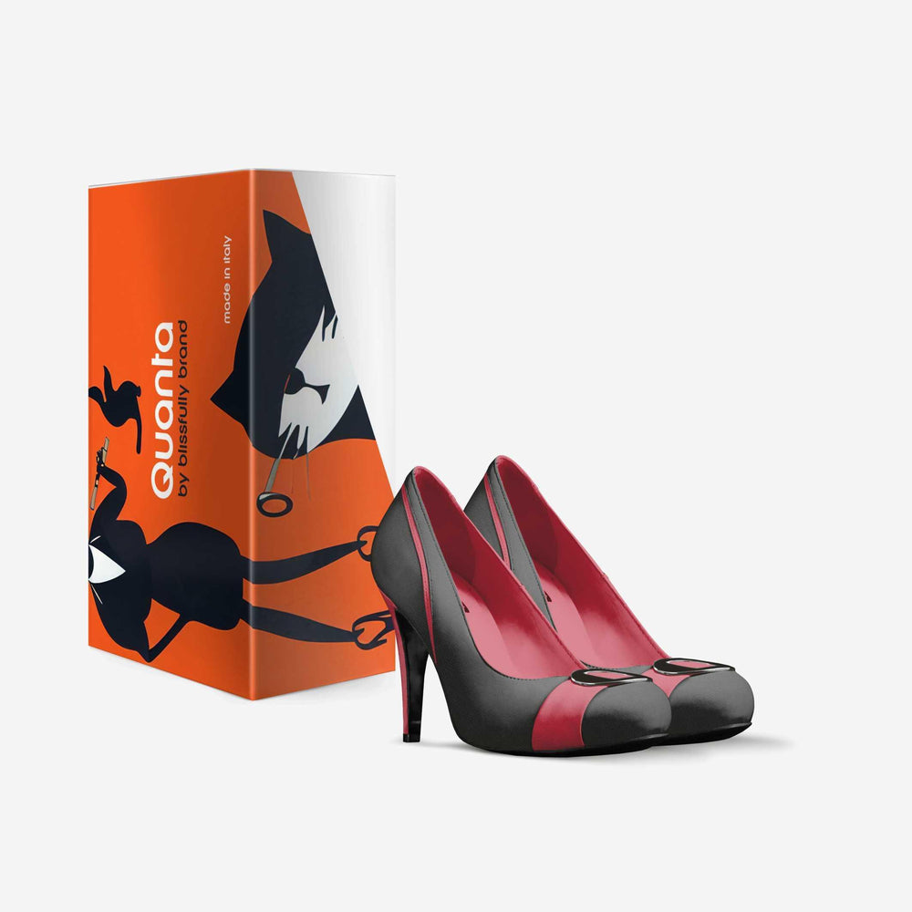 Quanta Stiletto Buckle Ornament High Heel Pump Women's Shoe - Black & Red Italian Leather - Made in Italy - Stripe - Red Heel - Color Block - Gothic