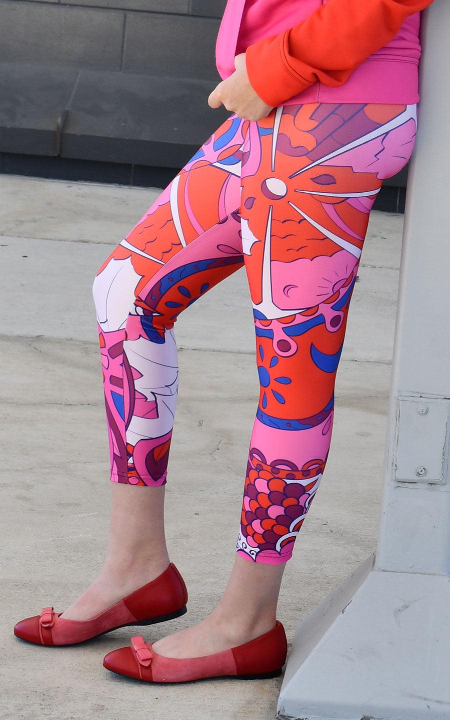 Sameria Leggings - Pink Red Kaleidoscope Floral Print 