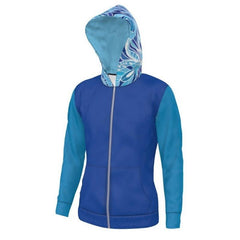Unisex Women's Zip Up Hoodie with pockets - Color Block - Blue Shades - Long Sleeve - Soft Loopback Jersey - Abstract Print Hood - Handmade In England