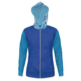 Unisex Women's Zip Up Hoodie with pockets - Color Block - Blue Shades - Long Sleeve - Soft Loopback Jersey - Abstract Print Hood - Handmade In England