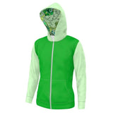 Unisex Vibrant Women's Zip Up Hoodie with pockets - Color Block - Green Shades - Long Sleeve - Soft Loopback Jersey - Abstract Print Inner Hood - Handmade In England