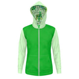 Unisex Vibrant Women's Zip Up Hoodie with pockets - Color Block - Green Shades - Long Sleeve - Soft Loopback Jersey - Abstract Print Inner Hood - Handmade In England