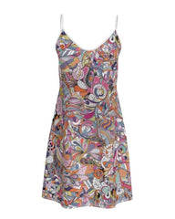 Kyuka Mini Slip Dress -  Multicolor Abstract Psychedelic Retro Kaleidoscope Psychedelic Wild Swirl Print - Silk Satin - Crepe - Handmade in England - Plus Size