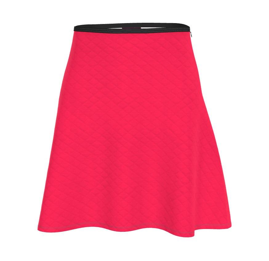 Pena Radical Bright Red Flared Knee Length Skater Skirt Solid Coordinate Vibrant Bold Plus Size Handmade in England Quilted