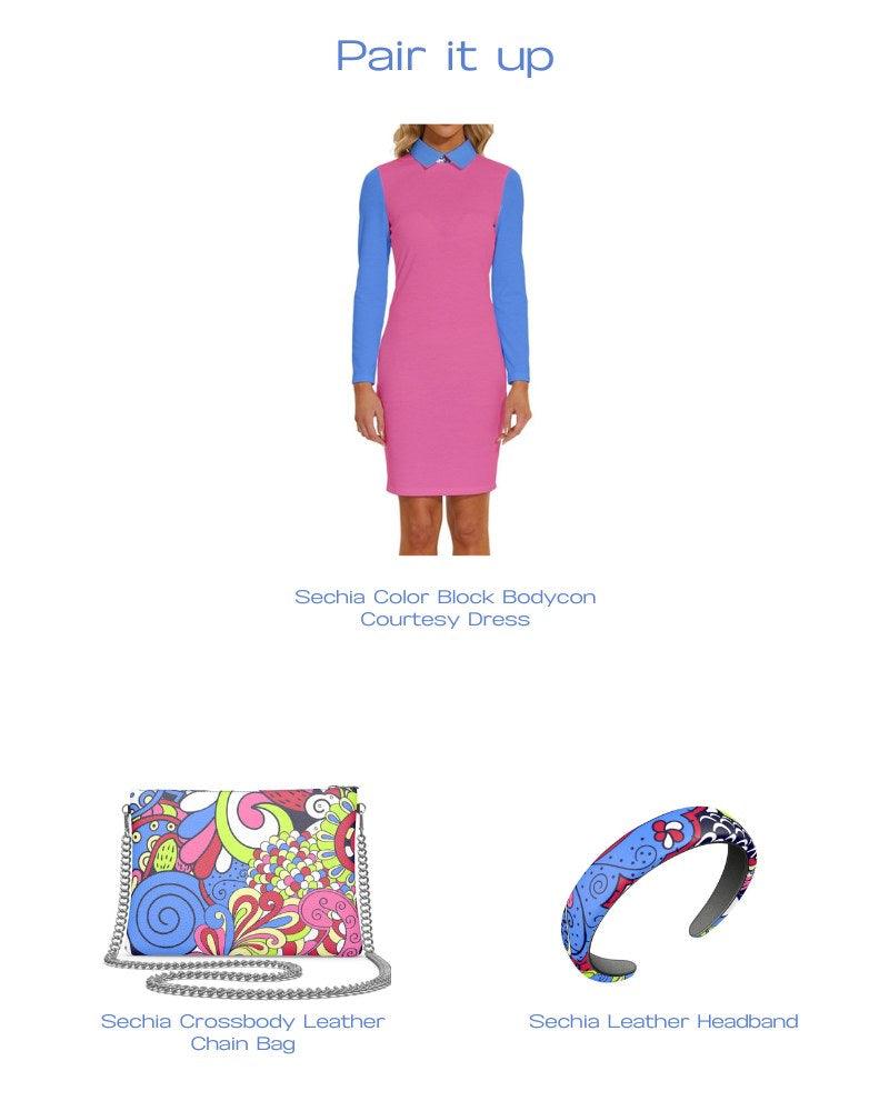 Sechia Color Block Long Sleeve Bodycon Collar Dress - Blissfully Brand