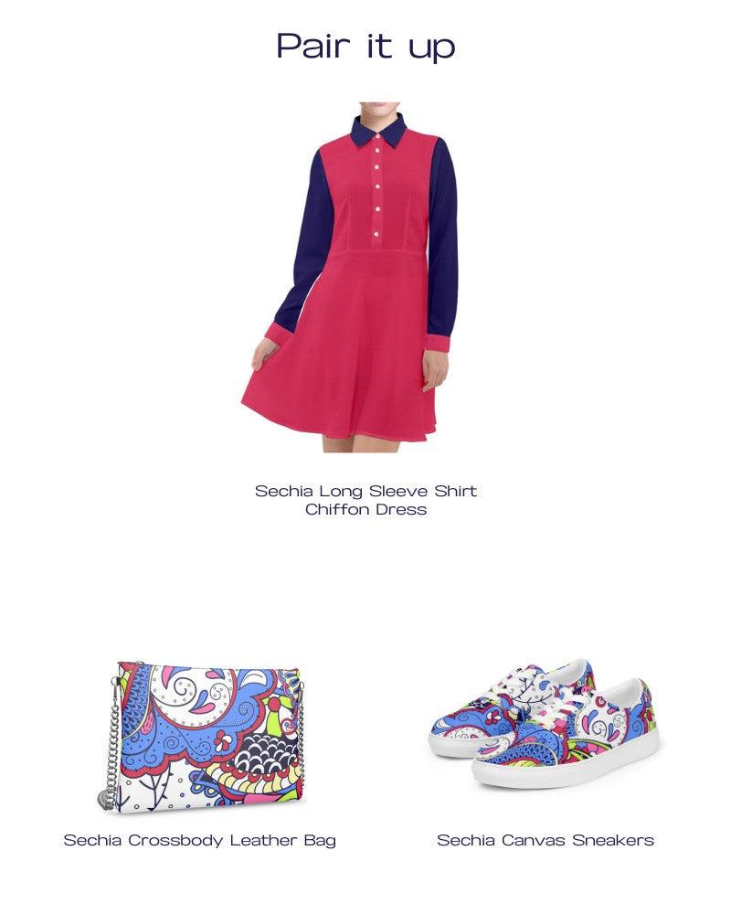 Sechia Color Block Long Sleeve Chiffon Shirt Dress - Blissfully Brand