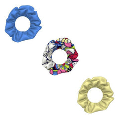 Sechia Scrunchie 3 pack - Silk & Velour Vibrant Boho Paisley Floral Blue Yellow Coordinate  Handmade In England