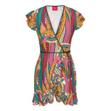 Taki Flounce Hem Wrap Tea Dress - Abstract Paisley Print - Kaliedoscopic - Red Green - Retro Dress - Psychedelic - Handmade - 70's
