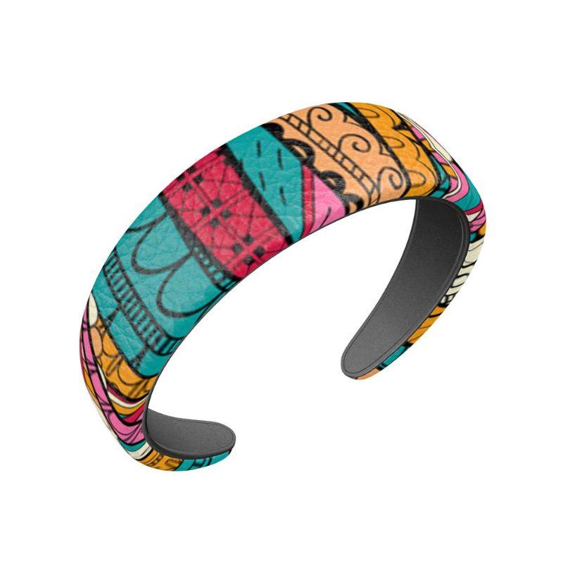 Taki Textured Leather Headband - Large - Abstract Kaleidoscope Multicolor Print - Retro Psychedelic