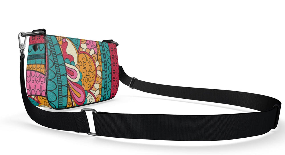 Taki Small Leather Box Hand Bag | Shoulder Bag - Zip Closure - Abstract Print - Detachable Strap