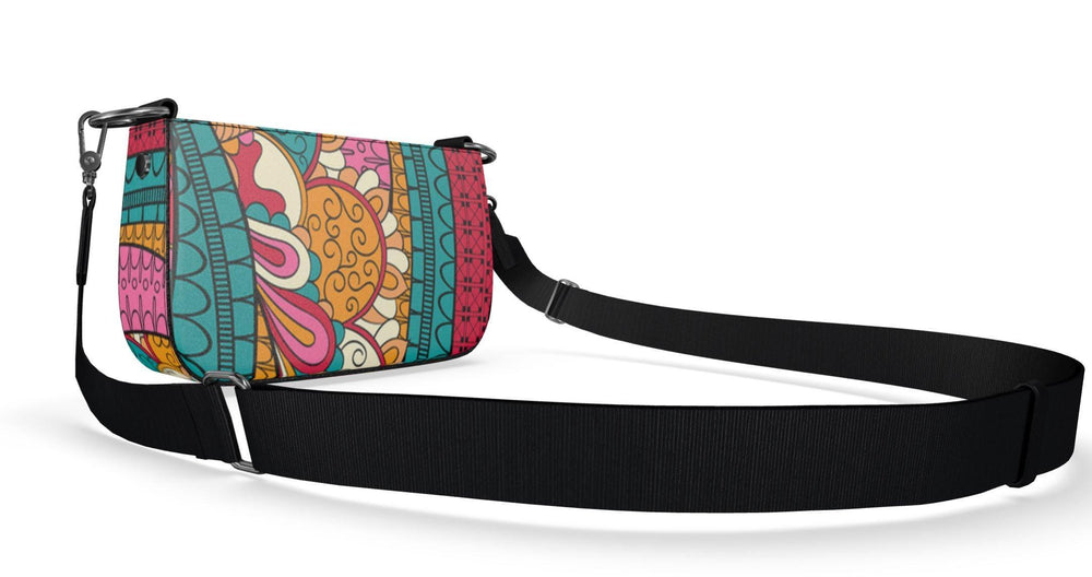 Taki Small Leather Box Hand Bag | Shoulder Bag - Zip Closure - Abstract Print - Detachable Strap