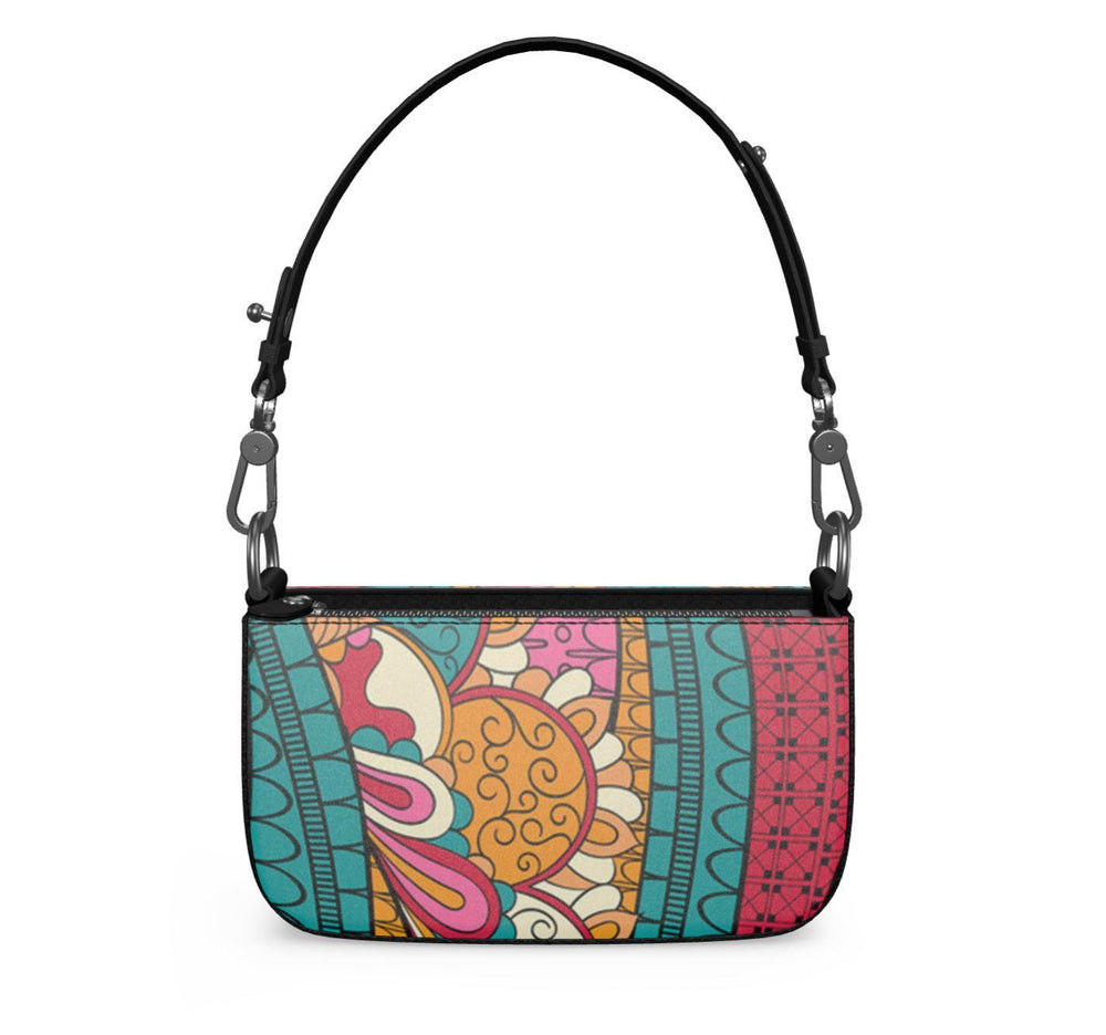 Taki Small Leather Box Hand Bag | Shoulder Bag - Zip Closure - Abstract Print - Detachable Strap