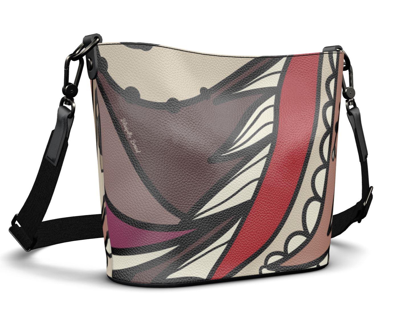 Unia Large Textured  Leather Bucket Tote Bag - Abstract Floral - Blissfully Brand
