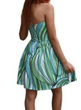 Veri Strapless Bra Top Mini Dress - Abstract Green Aqua Palm Print