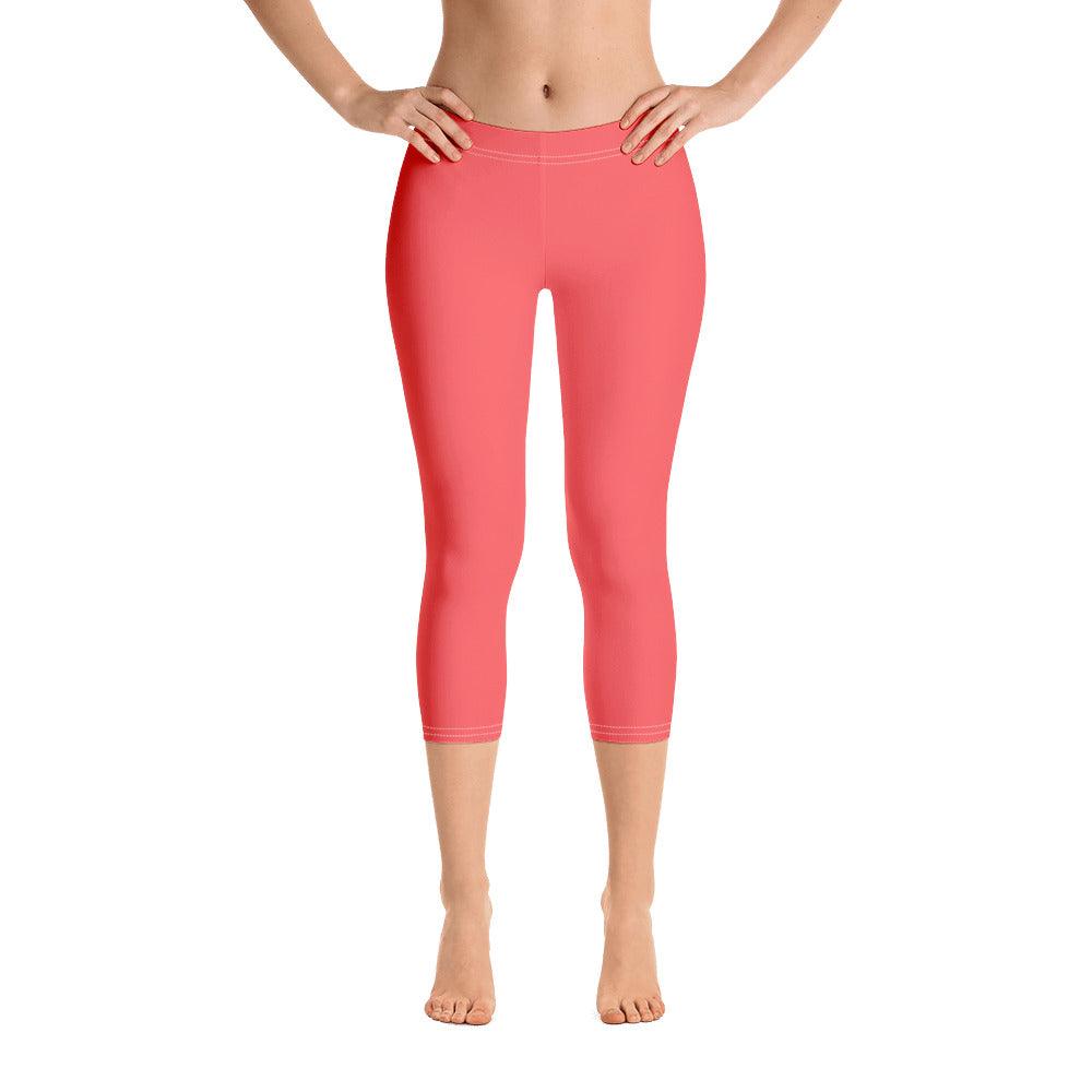 Citra Carnation Red Mid-Rise Capri Cropped Everyday Leggings - Smooth Soft & Comfortable