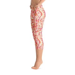 Keki Capri Leggings - Abstract Multicolor All Over Kaleidoscope Print - Pink | Orange