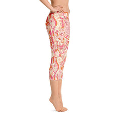 Keki Capri Leggings - Abstract Multicolor All Over Print - Pink | Orange