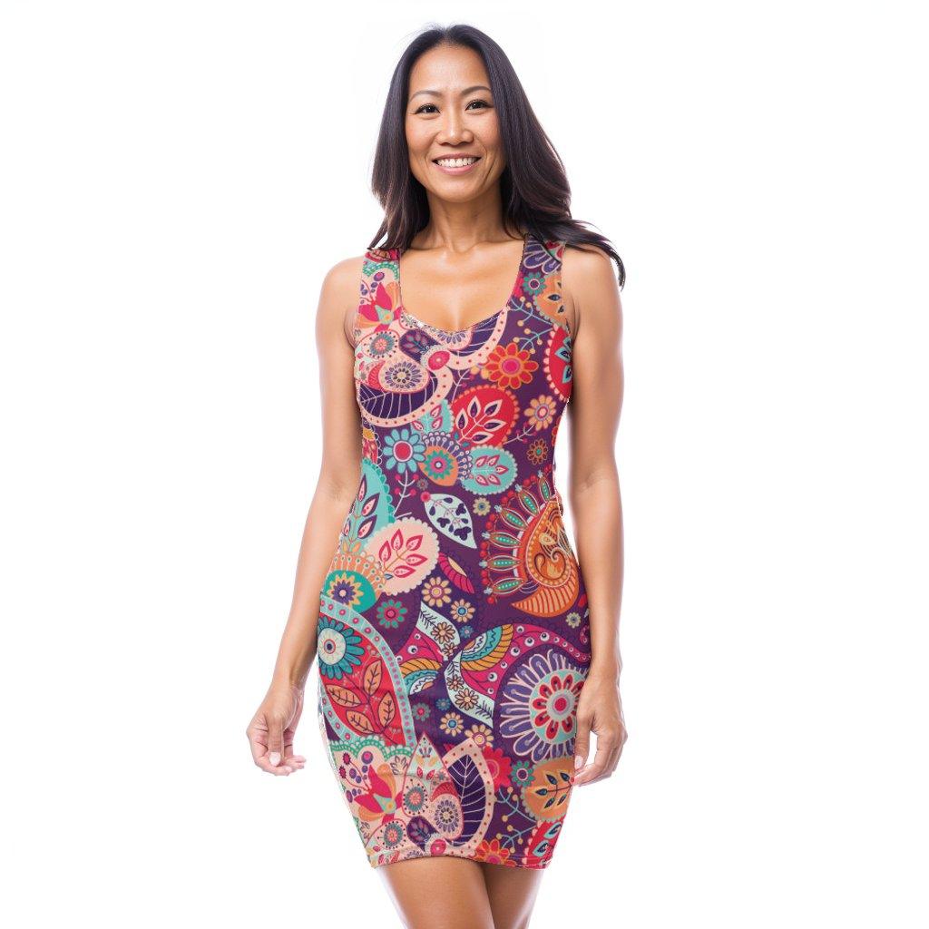 Peex Casual Bodycon Mini Dress - Paisley Floral 