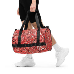 Citra Large Sport & Travel Duffle Bag - Abstract All Over Retro Floral Print - Red | Orange