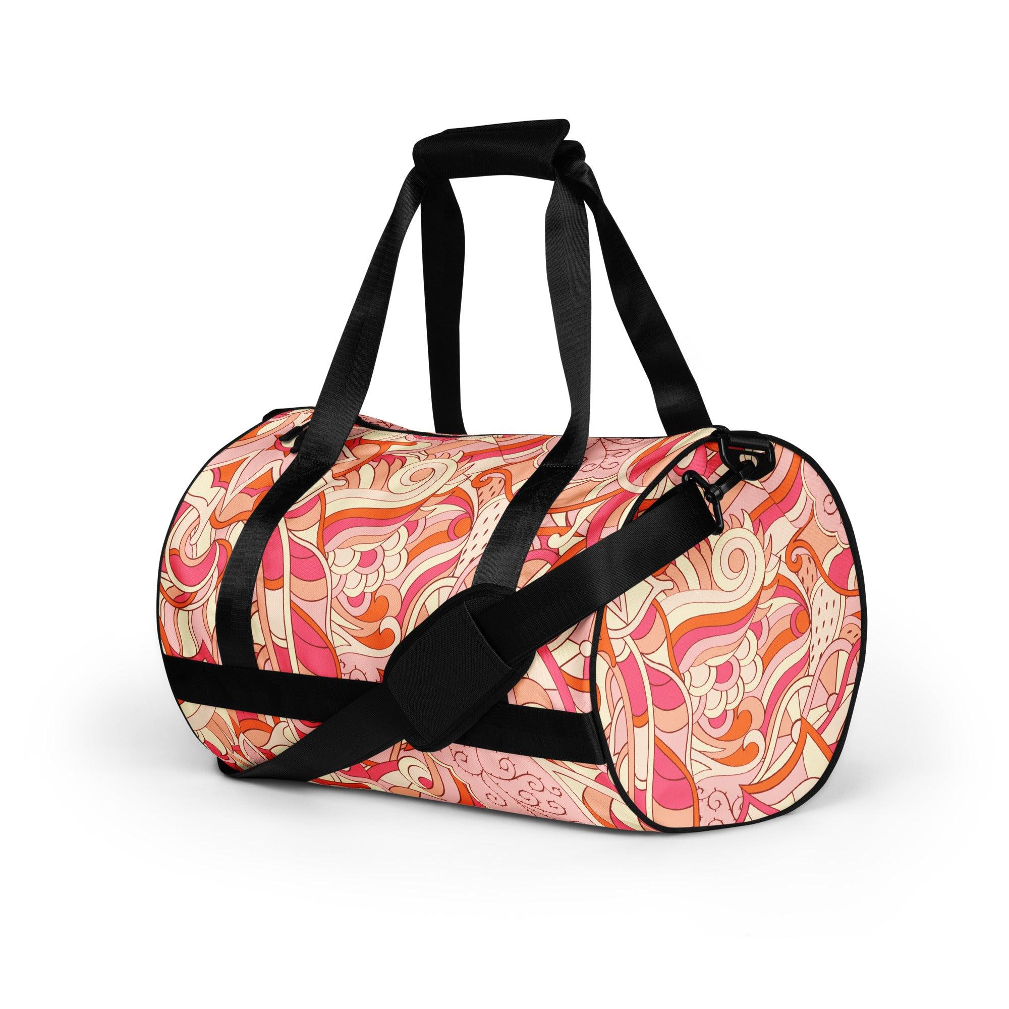 Keki Sport & Travel Large Duffle Barrel Bag - Abstract All Over Print - Pink | Orange