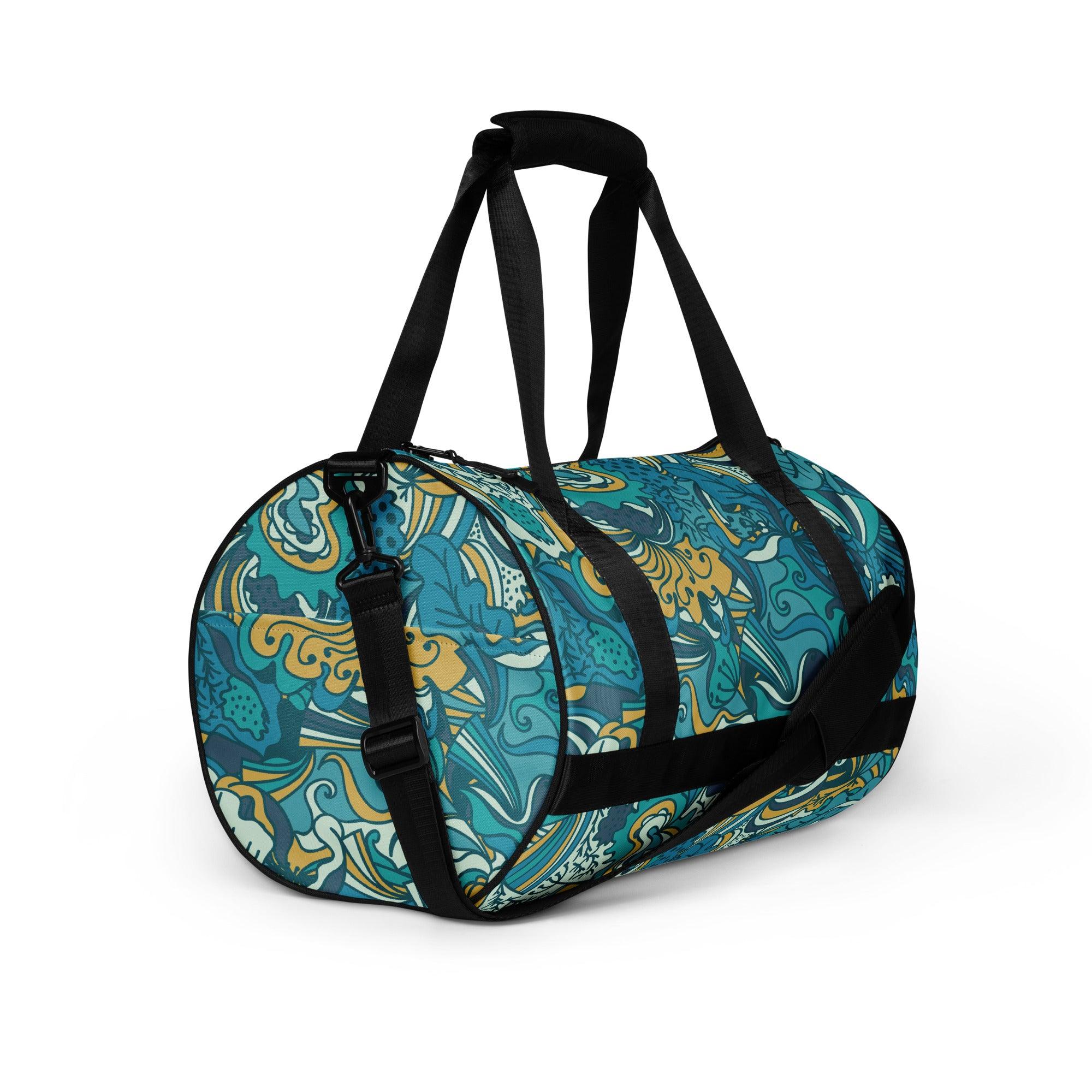 Masu Sport & Travel Duffle Bag - Abstract Pastel Floral All Over Psychedelic Print - Blue | Green