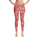 Citra Mid-Rise Leggings - Abstract All Over Floral Retro Print - Red | Orange