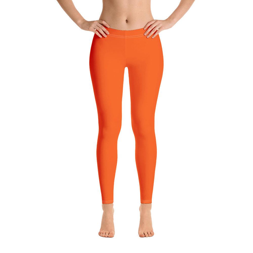 Mandra Bright Solid Orange Mid-Rise Leggings - Four-way stretch