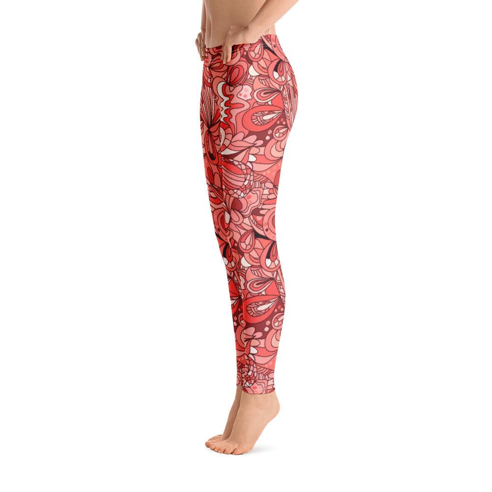 Citra Mid-Rise Leggings - Abstract All Over Psychedelic Floral Print - Red | Orange