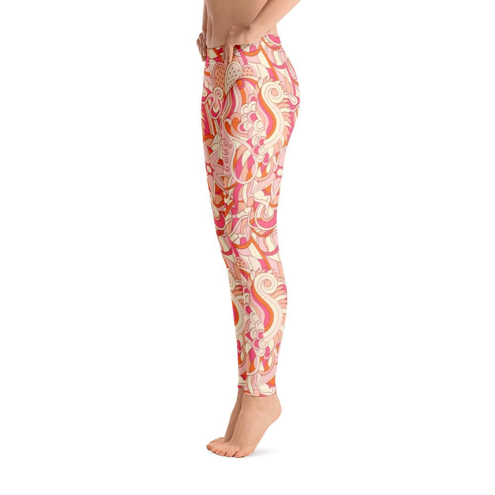 Keki Mid-Rise Leggings - Abstract Paisley Floral Print - Pink