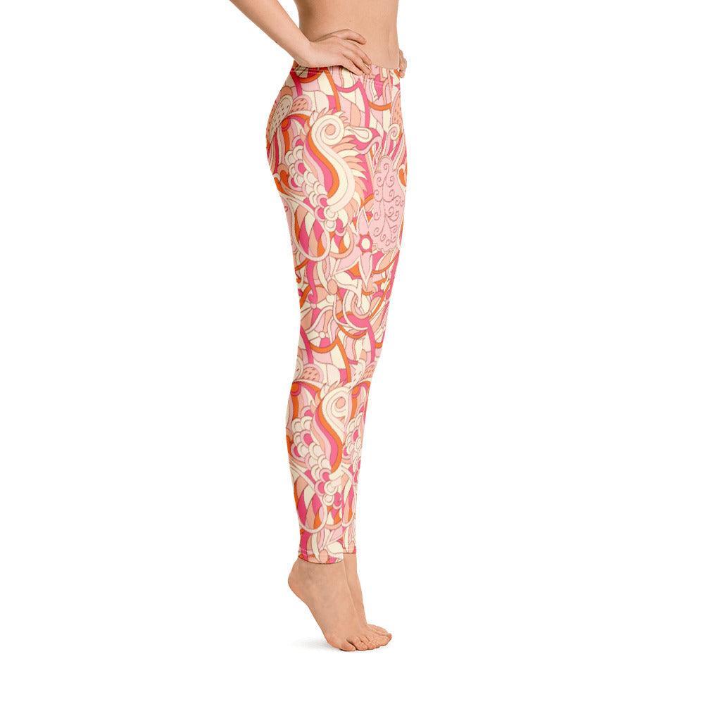 Keki Mid-Rise Leggings - Abstract All Over Kaleioscope  Print - Pink | Orange