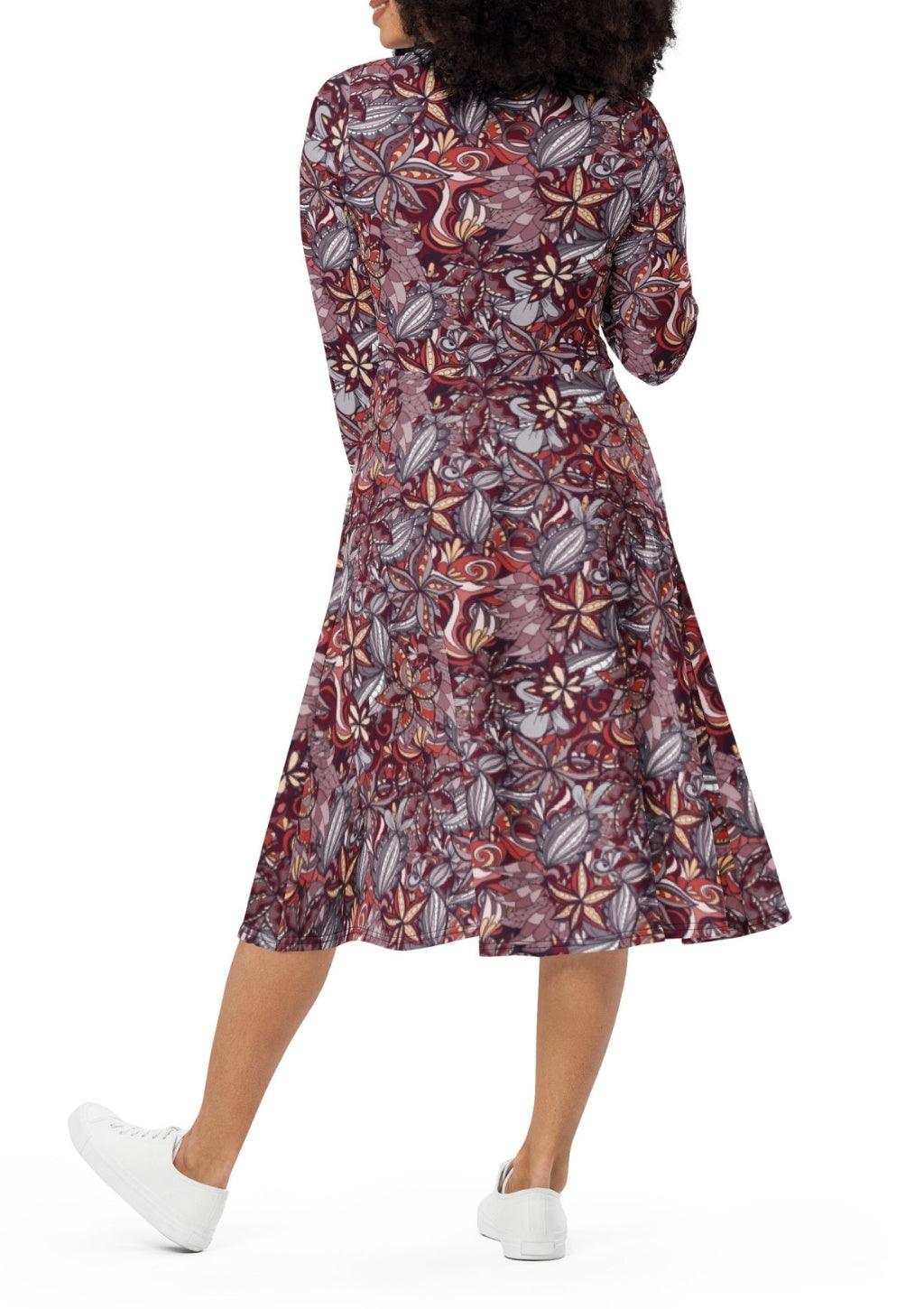 Biei Long Sleeve Midi Fit & Flare Dress - Blissfully Brand