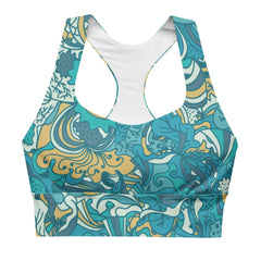 Masu Longline Sports Bra - Abstract Pastel All Over Print - Floral - Removable Padding - Double Layered - Workout - Gym