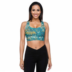Masu Longline Sports Bra - Abstract Pastel All Over Print - Floral - Removable Padding - Double Layered - Workout - Gym