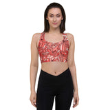 Citra Longline Sports Bra - All Over Abstract Kaleidoscope Print Floral  - Pink | Red - Removable Padding - Double Layered - Workout - Gym