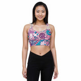 Antina Longline Sports Bra - All Over Abstract Psychedelic Retro Print - Pink Violet
