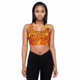 Mandra Longline Sports Bra - All Over Abstract Psychedelic Print - Orange Yellow