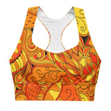 Mandra Longline Sports Bra - All Over Abstract Kaleidoscope Print - Orange Yellow