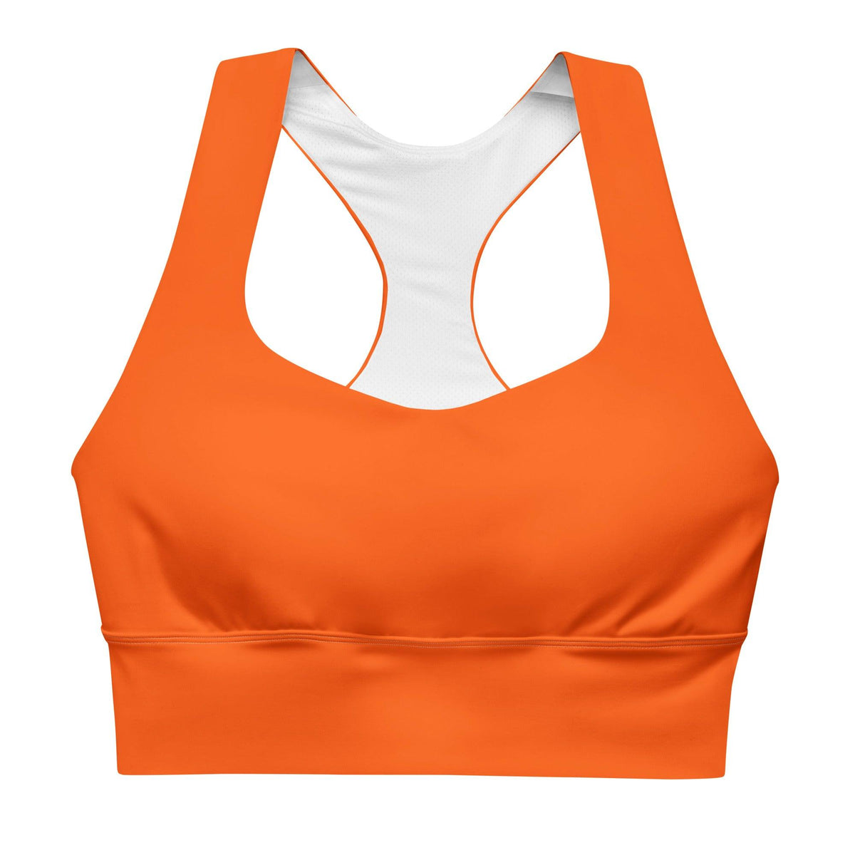 Mandra Bright Orange Longline Sports Bra - Double Layered - Padded - Solid Vibrant