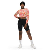 Keki Active Long Sleeve Crop Top - Abstract Paisley & Floral Print - Activewear Retro Psychedelic Pink Orange - All Over Print - Gym - Workout - Vibrant