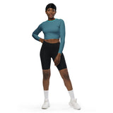 Masu Active Long Sleeve Women's Crop Top - Activewear Sports - Dark Blue - Gym - Workout - Fitted - Athleisure - Vibrant - Plus Size - Coordinates