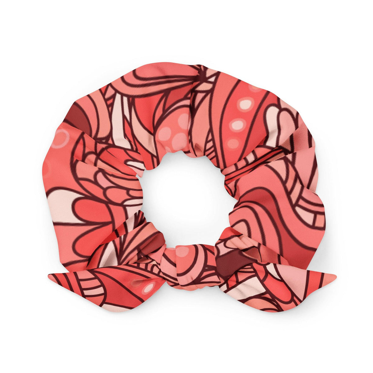 Citra Bow Hair Scrunchie - Abstract All Ove Retro Bold Print - Pink | Red