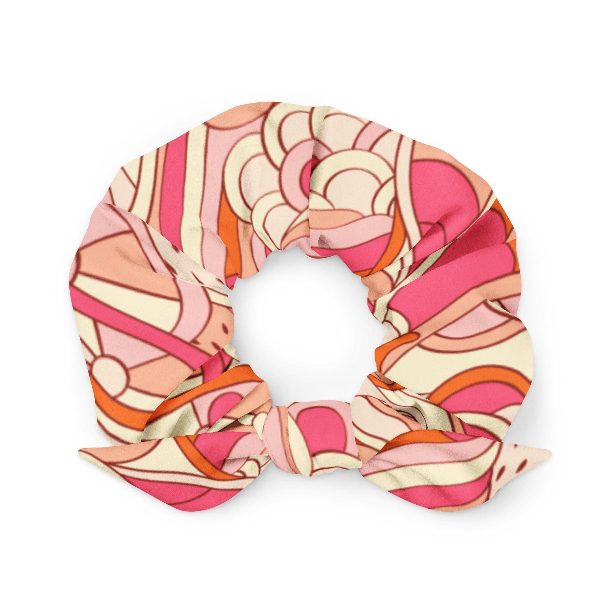Keki Hair Bow Scrunchie - Abstract All Over Print - Pink | Orange