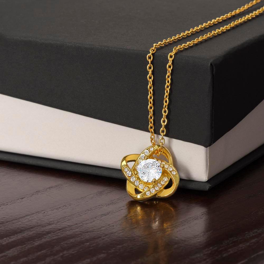 Juvia Cubic Zirconia - 18k Yellow Gold Plated Stainless Steel Pendant Necklace - Love Knot - Round Cut - Gift