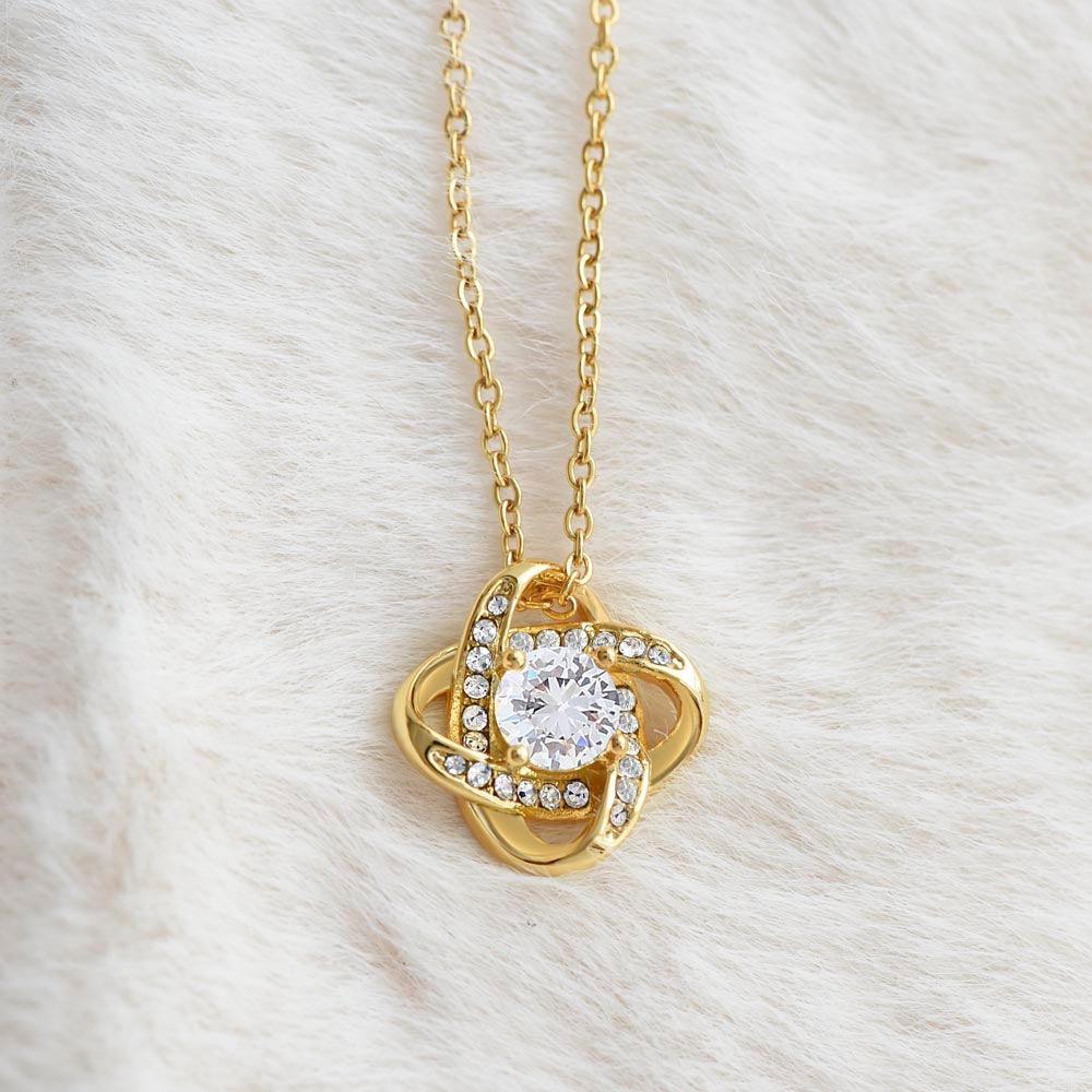 Juvia Cubic Zirconia - 18k Yellow Gold Plated Stainless Steel Pendant Necklace Chain - Love Knot - Round Cut - Gift