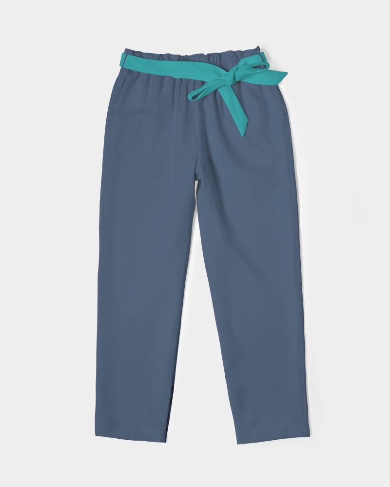 Kuna Blue Women's Belted Tapered Pants - Smooth Chiffon - High Rise