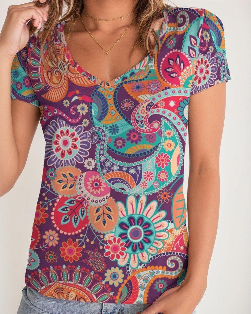 Peex Women's V-Neck Tee - Paisley Boho Floral | Blissfully Brand