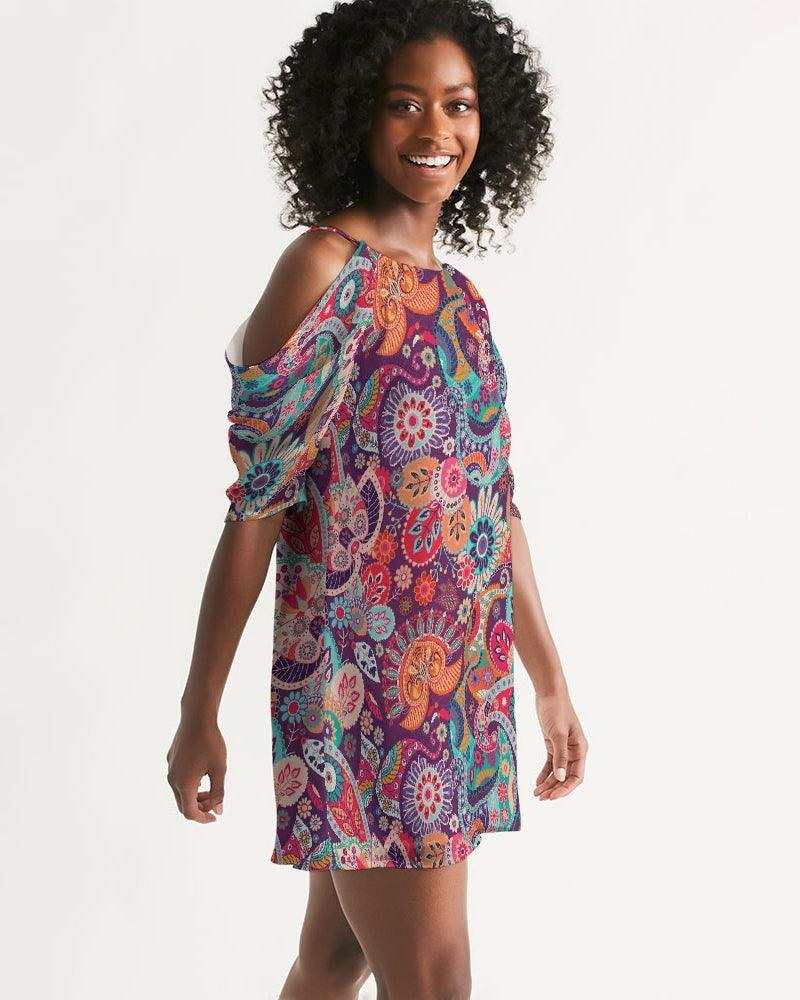 Peex Cold Shoulder Dress - Paisley Floral Print - 100% Polyester |  Blissfully Brand