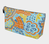 Pinsa Cosmetic Bag | Flower Power Paisley Floral in Canvas Zipper Small Large Pouch Blue Orange Yellow