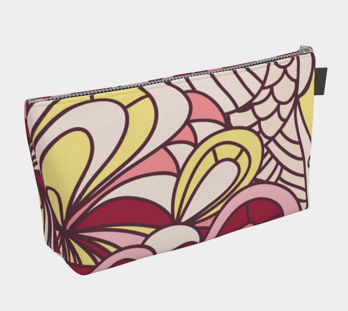 Piki Canvas Makeup Zip Bag - Retro Abstract Floral in Pink Red Yellow