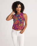 Whispa Cropped Tank Top - Abstract Liquid Floral Print Violet | Blue Crop Top Crew neck Vibrant Bold Multicolor